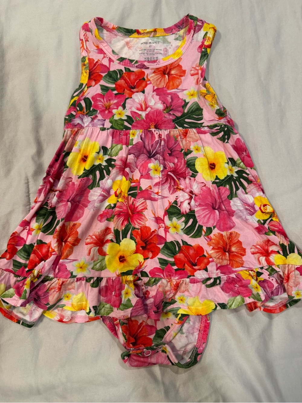 Posh Peanut Pink Floral Tee with Red, Orange & Yellow Blooms